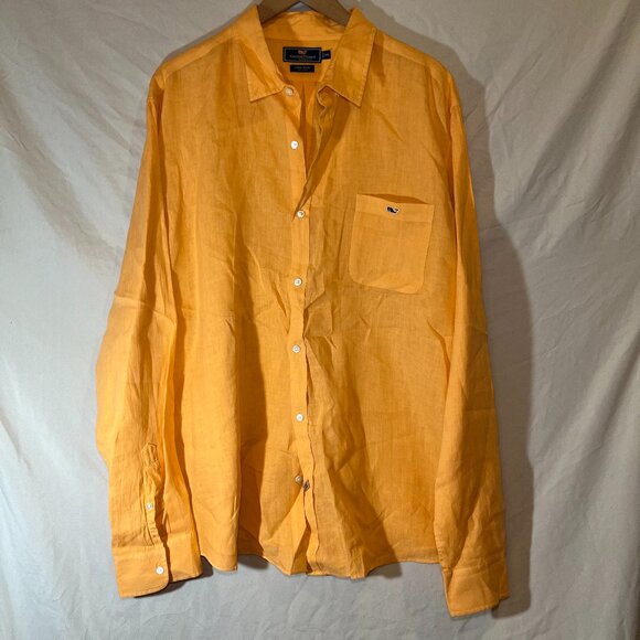 Men's XXL Vineyard Vines Shep & Ian Solid Linen Long Sleeve Shirt Orange - Picture 1 of 6